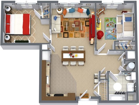 Floor plan for 2 beds, 1 bath, 1020 sqft
